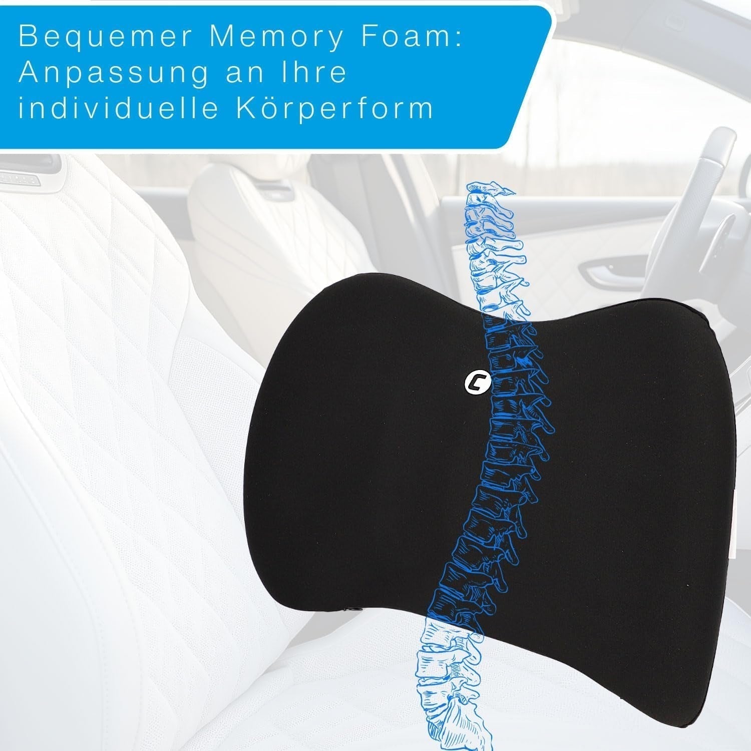 Cartrend pernă lombară din spumă cu memorie, pernă ergonomică pentru spate pentru mașină, birou și călătorii, respirabilă, capac detașabil, suport pentru o postură sănătoasă de ședere, 1 bucată, negru Perne lombare Naty Shop