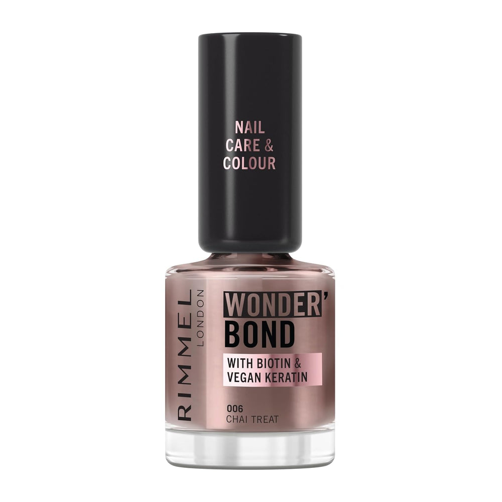 Esmalte de uñas Rimmel Wonder'bond Care+Color, 006 Chai Treat, regenera las uñas, con biotina y queratina vegana, modular, 12 ml