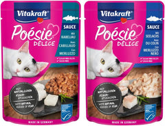 Vitakraft Poésie Délice, Fish Selection, Nassfutter Katze, Katzennassfutter in Sauce, mit Seelachs, mit Kabeljau, ohne Zusatz von Zucker und Getreide (1 Paket mit 6x 85g)