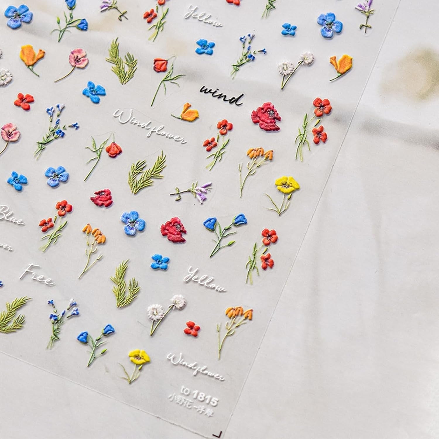 JMEOWIO 3D Nagelsticker Bunte Blumen Nail Art Sticker Selbstklebend Nagelaufkleber 5D Stereoskopisch Frühlings Sommer Blumen Dekoration Nageldesign Zubehör 2 Blatt