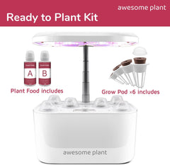 6Pro Kit de sistema de cultivo hidropónico (6 cápsulas), kit de jardinería interior con tanque de agua de 3 litros, 3 modos de cultivo y bomba silenciosa, kit de cultivo de hierbas y ensaladas para el hogar, altura ajustable hasta 33,0 cm, blanco