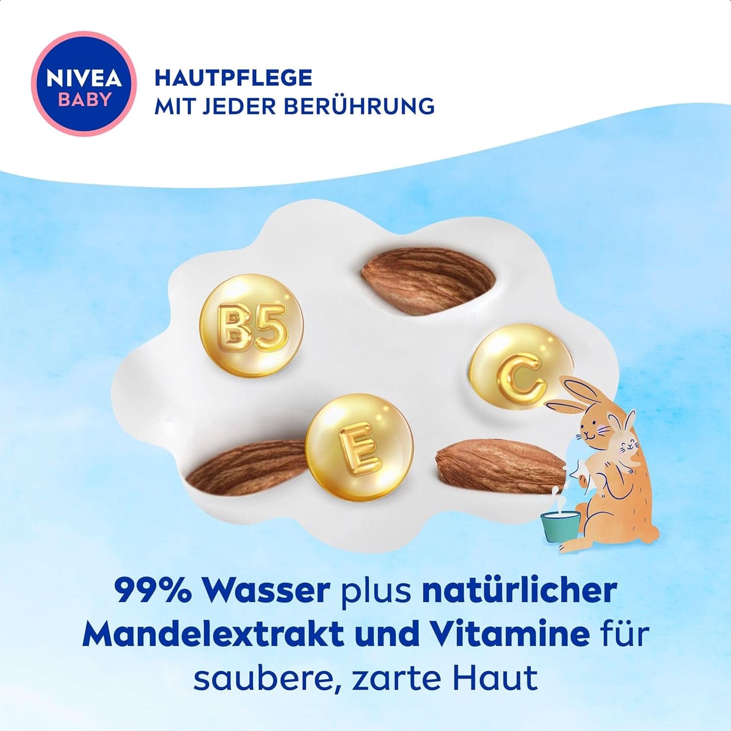 NIVEA Baby AQUA Feuchttücher, Baby Feuchttücher Zur Sanften Reinigung Empfindlicher Haut, Hypoallergene Und Parfümfreie Feuchttücher Für Babys Mit 99% Wasser (1 X 57 Stück) Servetele Umede Bebelusi Naty Shop