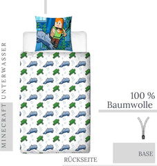 Minecraft Ropa De Cama Kinderbettwäsche Jugendbettwäsche 135X200 · Unterwasserwelt · Wende Motiv · Kissenbezug 80X80 + Bettbezug 135X200 Cm · 100% Baumwolle · Deutsche Größe Naty Shop