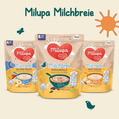 Papilla de Leche Milupa Stracciatella - Cereal para bebés sin gluten y sin aceite de palma - Sin conservantes ni colorantes - A partir de 8 meses - 4 x 400 g