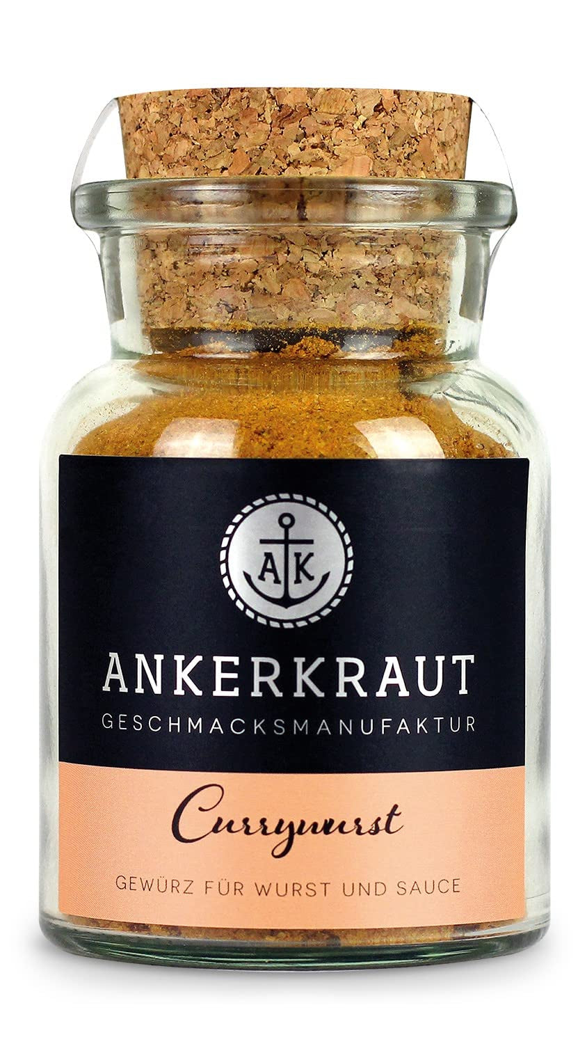 Ankerkraut Currywurst, 90 g en vaso de corcho, Gewürzmischung zum Anmischen selbstgemachter Currywurst-Sauce oder als Topping