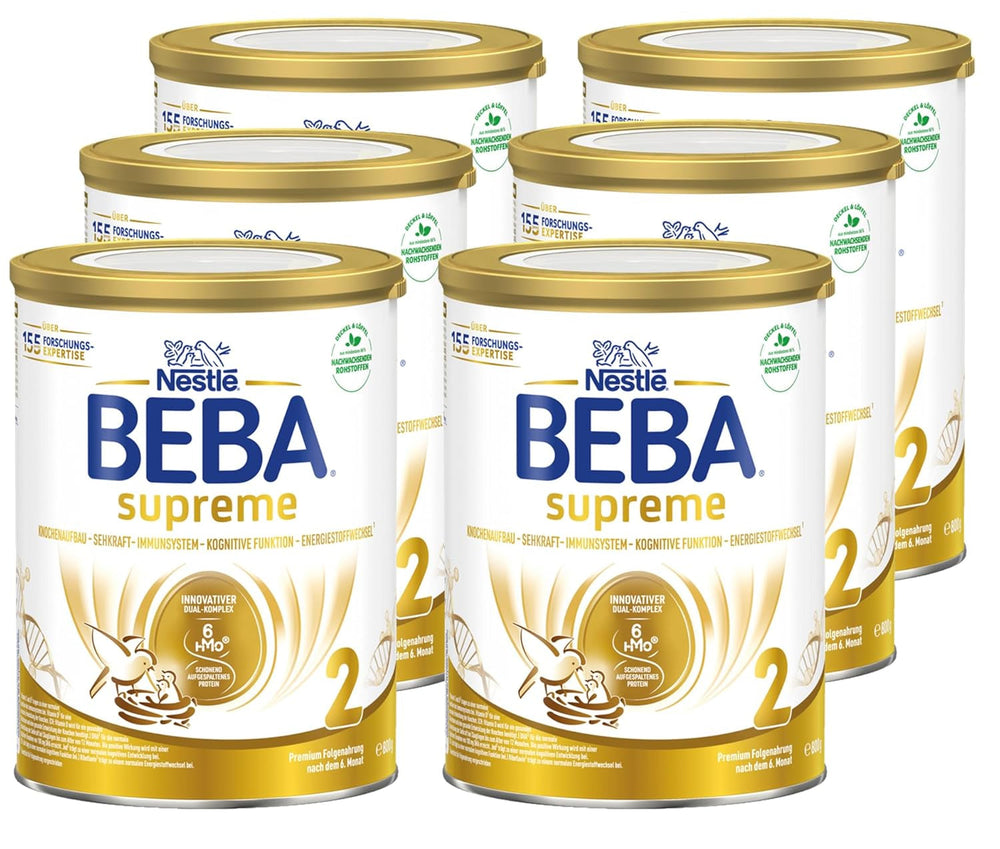 BEBA SUPREME 2 Leche de continuación a partir de los 6 meses, solo lactosa, sin aceite de palma, pack de 6 (6 x 800g) Naty Shop