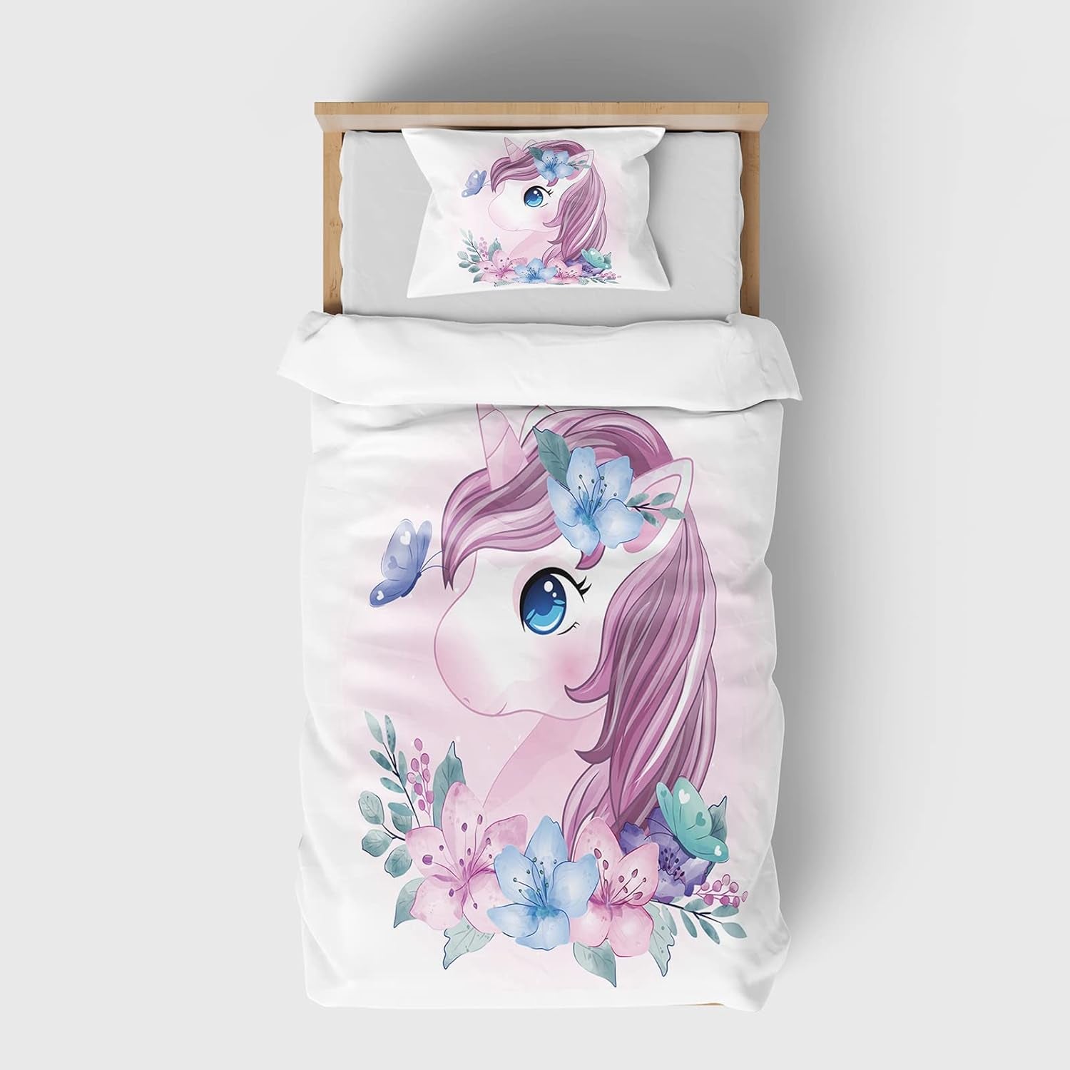 Lenjerie de pat pentru fetite, diverse modele specifice, microfibre din poliester Lenjerie de pat - copii Naty Shop Unicorn B 155X220 Cm