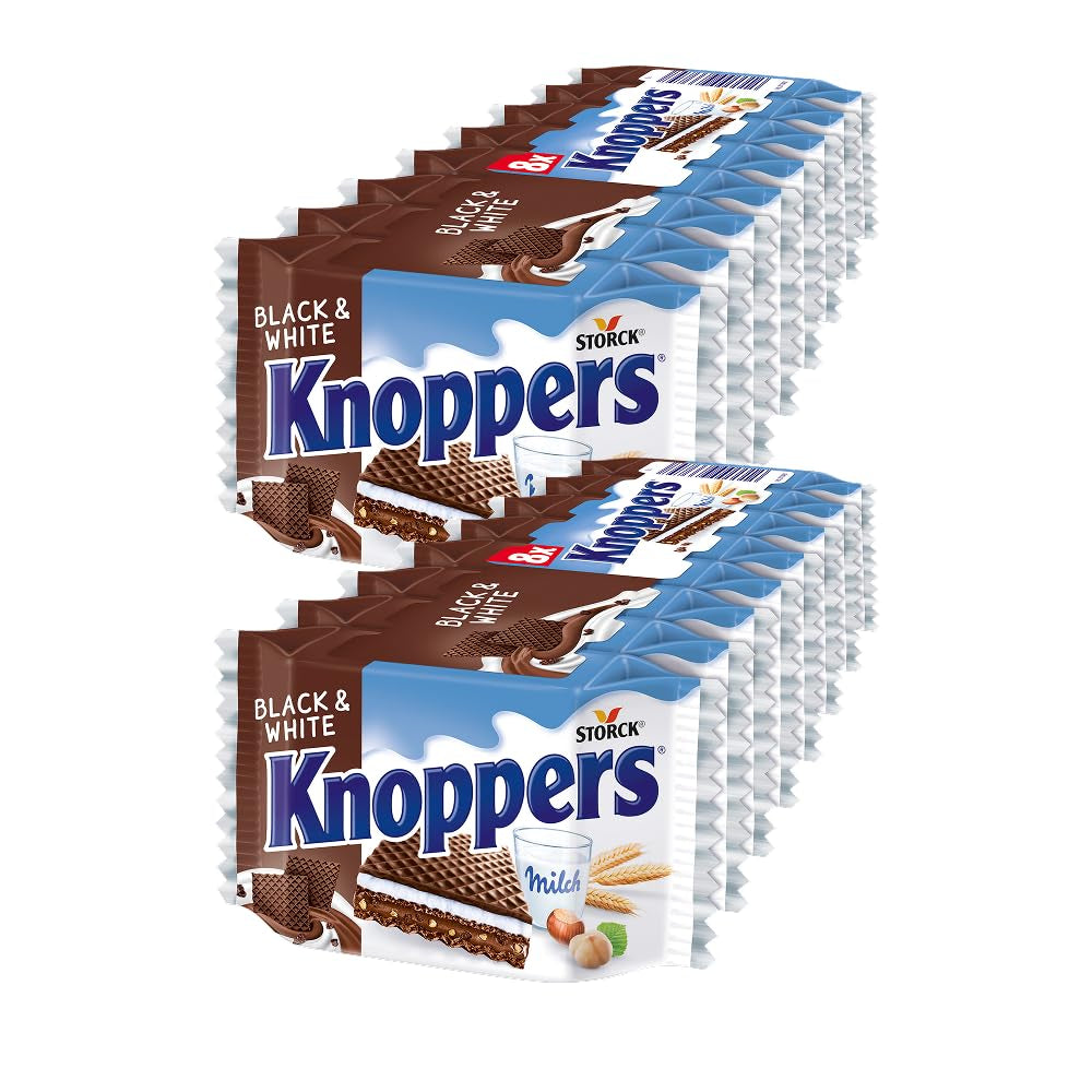 Blanco y Negro – 2 x 200 g (2 x 8 piezas) – Lonchas de barquillo rellenas de barquillos de cacao oscuro, trozos de masa negra, leche y crema de turrón