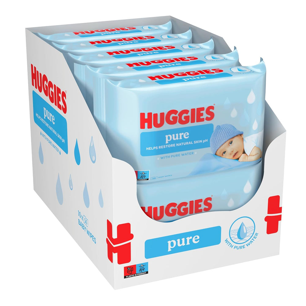 Toallitas Huggies Pure Baby, paquete de 18 (1008 toallitas en total), 99 % agua pura, sin fragancia para una limpieza y protección suaves, toallitas naturales