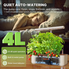 Kit de sistema de cultivo hidropónico de 12 cápsulas, lámpara LED de jardín interior de 24 W, tanque de agua de 4 L con bomba silenciosa, macetero de hierbas de altura ajustable, kit de jardinería interior, regalos de jardinería, color beige