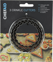 Set de 3 forme de biscuiți Chef Aid: Forme de biscuiți pentru biscuiți, scones, prăjituri, mini quiche și aluat, ideale pentru produse de patiserie de casă, decorarea torturilor, fondant, cercuri canelate din oțel inoxidabil.