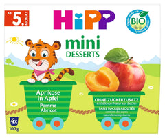 HiPP Mini Postre Ecológico con Albaricoque y Manzana (pack de 6 x 4 x 100g), a partir de 5 meses, en prácticos vasitos, sin azúcares añadidos, la mejor calidad ecológica