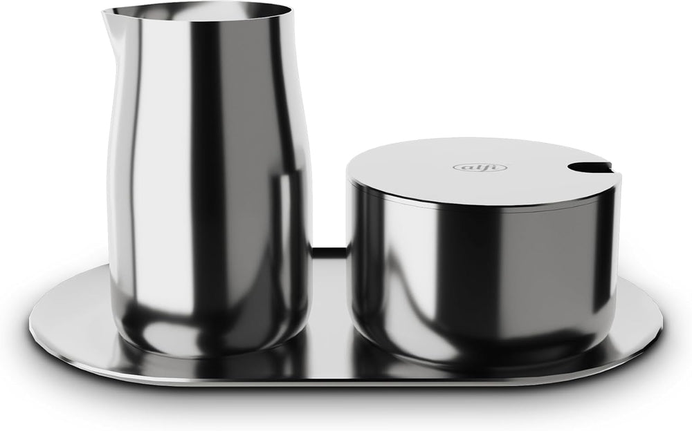 SET LAPTE ȘI ZAHĂR alfi, set lapte și zahăr din oțel inoxidabil lucios, de înaltă calitate, design elegant, lavabil în mașina de spălat vase, durabil
