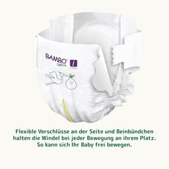 Pañales para bebé Bambo Nature, tamaño 1 (2-4 kg), caja mensual de 132 unidades | Pañales Premium con protección mejorada contra fugas | Máxima comodidad y libertad para los recién nacidos | Pañales testados dermatológicamente