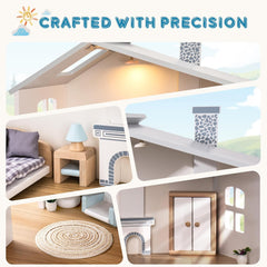 ROBUD Casă de păpuși din lemn cu lumini, 3 etaje, include mobilier și scări, jucărie pentru copii de 3 ani și peste