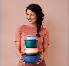 Mepal - Multi bowl Cirqula Round 4-piece set - Borcane de depozitare cu capac - Potrivit ca cutie de depozitare, frigider, congelator și cuptor cu microunde - 500, 1000, 2000, & 3000 ml - Nordic sage Cutii depozitare alimente Naty Shop