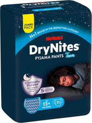 Huggies DryNites pañales para enuresis nocturna, niños de 13 a 17 años aproximadamente (48-60 kg), 33 unidades (3x11), paquete mensual gigante, calzoncillos XL