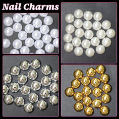 GZMAYUEN 920Pcs Gold Silber Flatback Perlen Für Nägel, Halbrunde Weiße Beige Nail Perlen, Kleine Halbrunde Flatback Perlen Für DIY Nail Art Decor
