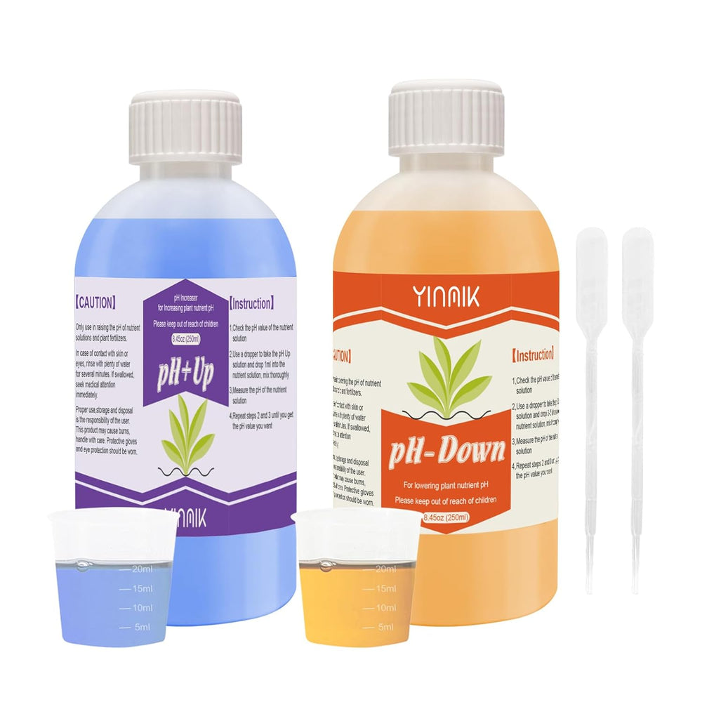 Regulador de pH para hidroponía, líquido para aumentar y disminuir el pH, líquido regulador de pH para reducir o aumentar el valor del pH, tampón premium de 250 ml, adecuado para todos los sistemas hidropónicos (suelo y agua)