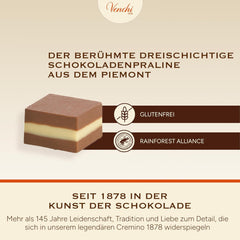 Venchi - Cremini 1878 - Chocolate de tres capas con gianduja con leche y pasta de almendras, "Avellanas Piamontesas IGP", 1 kg, sin gluten, sin colorantes y sin conservantes