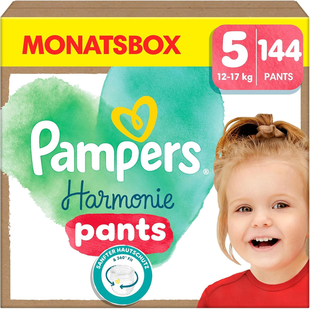 Pañales Pampers Harmony Pants talla 5, 144 piezas, 12 kg-17 kg, protección suave para la piel y comodidad de 360°