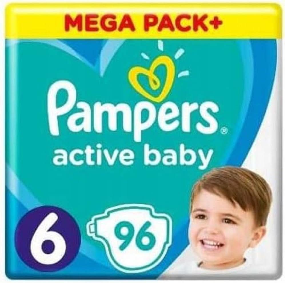 Pampers Pañal Talla 6 (13-18Kg), Pañal Active Baby, 96 Stück, Durchlaufschutz Ganztägig Naty Shop