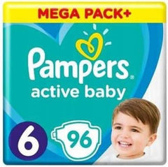 Pampers Pañal Talla 6 (13-18Kg), Pañal Active Baby, 96 Stück, Durchlaufschutz Ganztägig Naty Shop