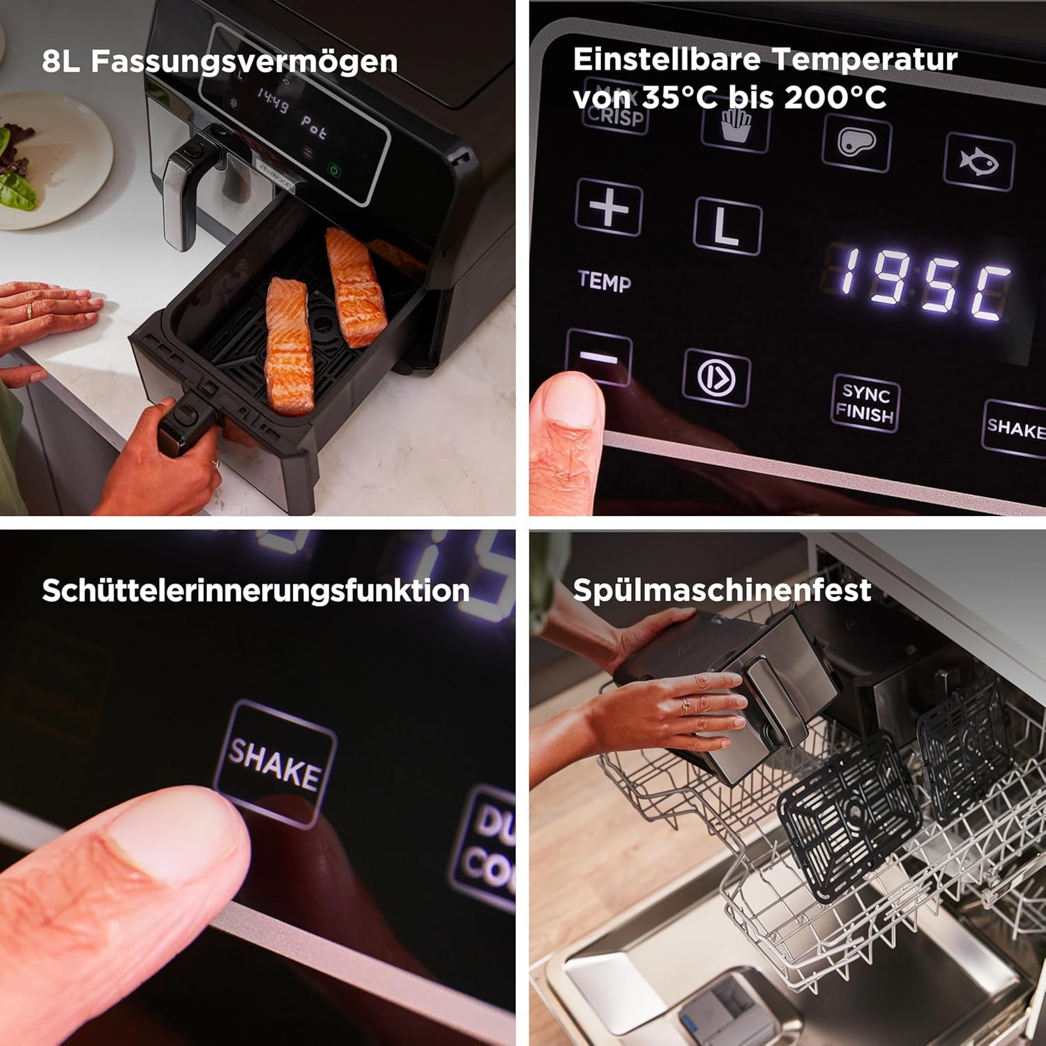 Kenwood Khealthy Twin Airfryer, 8L (2X4L), cameră dublă, 8 programe, funcție Dual Cook & Sync Finish, ecran tactil Electrocasnice Naty Shop