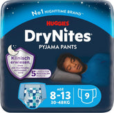 Huggies Drynites Pañales de noche súper absorbentes, para niños de 8 a 13 años (30-48 kg), 9 unidades Madre e Hijo Naty Shop