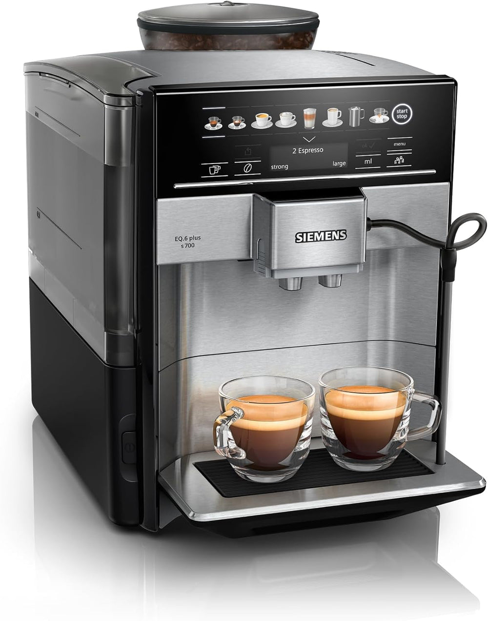 Espressor automat Siemens EQ.6 plus s700 TE657503DE, pentru multe specialități de cafea, spumator de lapte, râșniță ceramică, funcție dublă de cafea, anticalcar, curățare automată cu abur, 1500 W, oțel inoxidabil