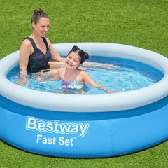 Piscina elevada Bestway Fast Set sin bomba, Ø 183 x 51 cm, azul, redonda, 940 litros, material TriTech, automontable, válvula de seguridad, incl. parche de reparación