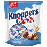 Knoppers Goodies Crunchy Minis – 1 x 180 g – bolas de barquillo crujientes rellenas con trozos de avellanas, leche y crema de turrón, cubiertas de chocolate