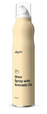Vilgain Ghee Spray con aceite de aguacate | Sin lactosa, zum Kochen & Backen | Rauchpunkt 195°C, herzgesund, certificado BRC | Ideal para personas sensibles a la lactosa Geschmacks-Harmonie, 200ml
