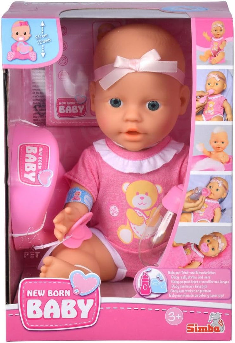 Simba 105030069 - Muñeco Bebé Recién Nacido, Muñeco de Vinilo Bebiendo y Alimentando con Certificado de Nacimiento y Accesorios, 4 Piezas, 30cm, Muñeco, Edad 3+ Naty Shop Cute Dolls