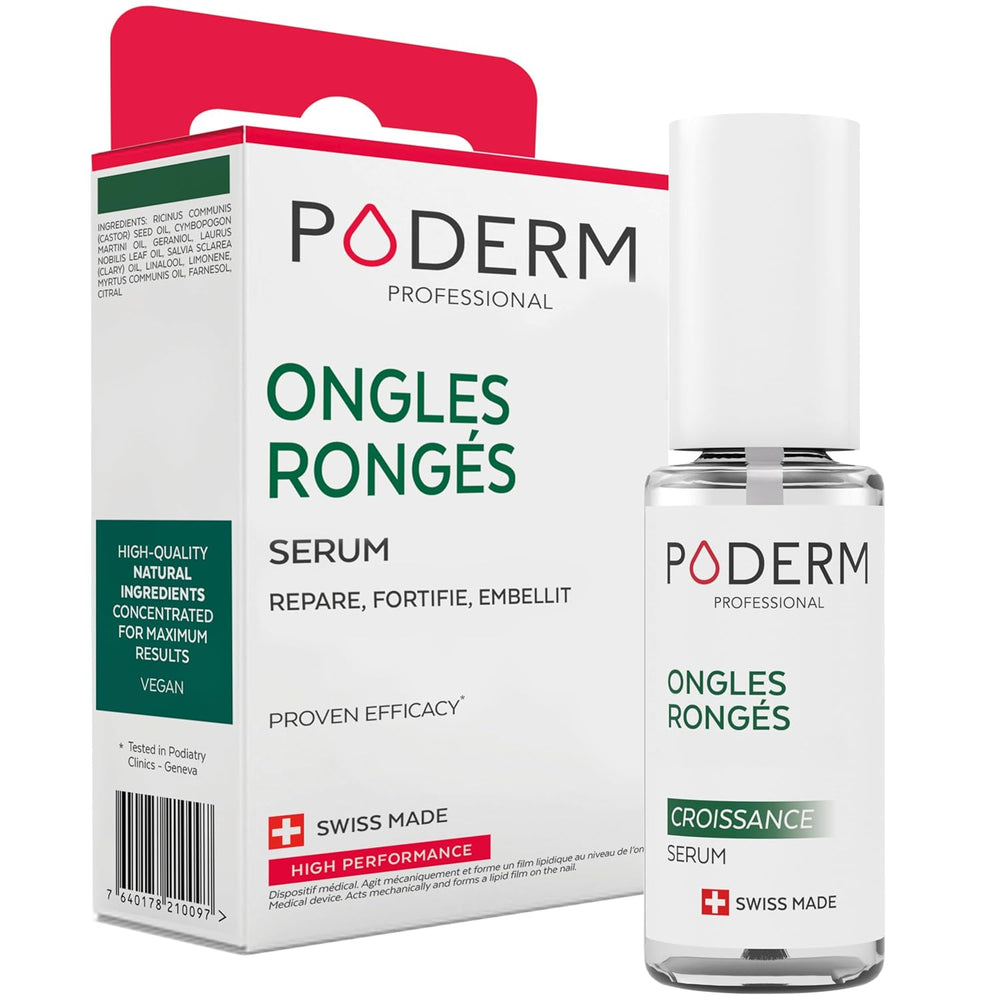 PODERM - STOP ENROJECIMIENTO DE UÑAS - Alternativa a la Laca Amarga - Suero de Cuidado Antiestrés 100% Natural - Activa el Crecimiento - Adultos/Niños - Fabricado en Suiza
