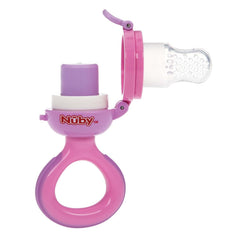 Nuby - Hrănitoare de fructe din silicon Nibbler - Hrănitoare de fructe pentru bebeluși de 6 luni și copii mici - Inel de dentiție pentru fructe, legume și piure - Fără BPA - Roz - 6+ luni