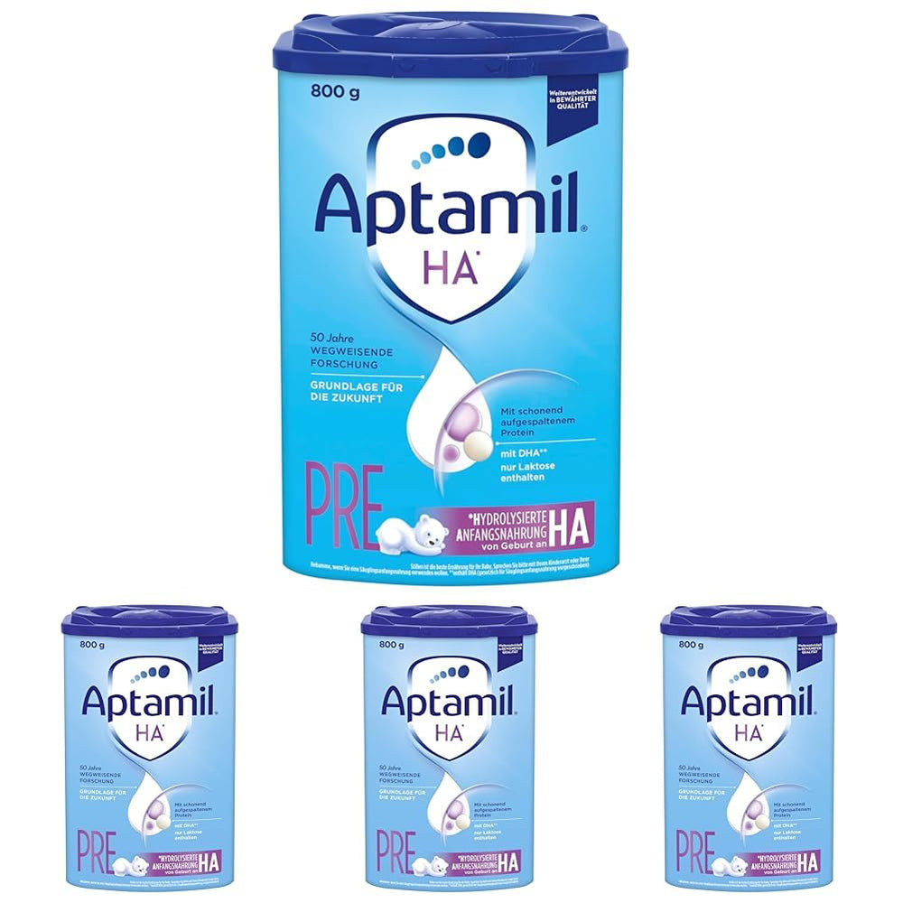 Aptamil HA PRE - Fórmula infantil desde el nacimiento con DHA, sin lactosa, sin aceite de palma, leche en polvo para alimentos para bebés, 800 g (paquete de 4)