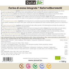 Dalia - Harina de avena integral ecológica 500g | Sin gluten | Rica en fibra y proteínas Origen: Italia | Para pan, pasteles, gachas y recetas fitness | Calidad superior