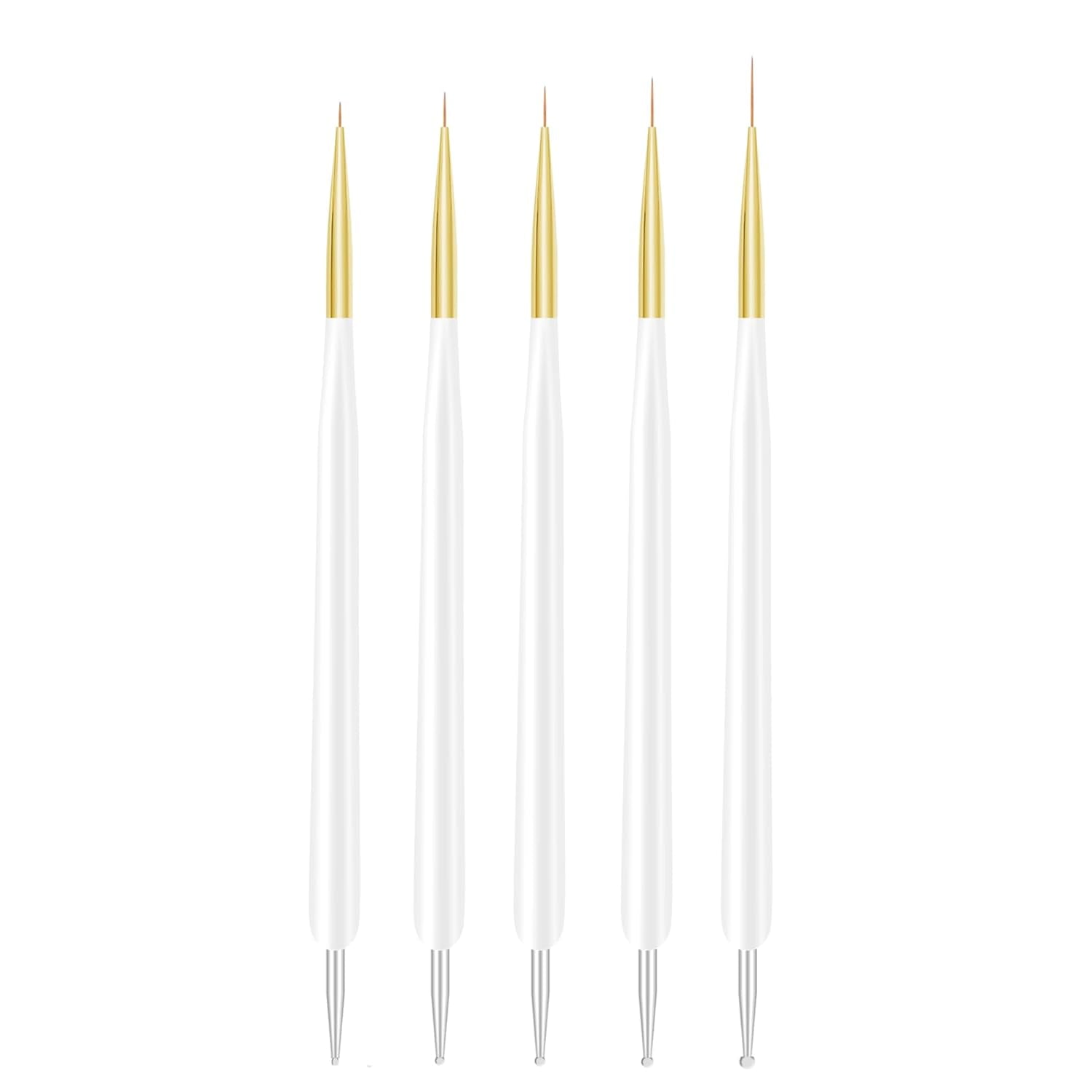 Nagelkunst-Pinsel, 5 Stück, Nailart-Pinsel, Punktierstift-Werkzeuge, Malkunst-Design-Pinsel-Set Für Lange Linien, Dünne Details, Feine Zeichnungsgrößen 7/9/11/15/22 Mm, Schwarz