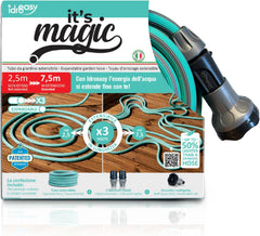 Furtun de grădină extensibil până la 7,5 metri, 1/2" (12,5 mm), cu duș de mână și 8 funcții, Idroeasy