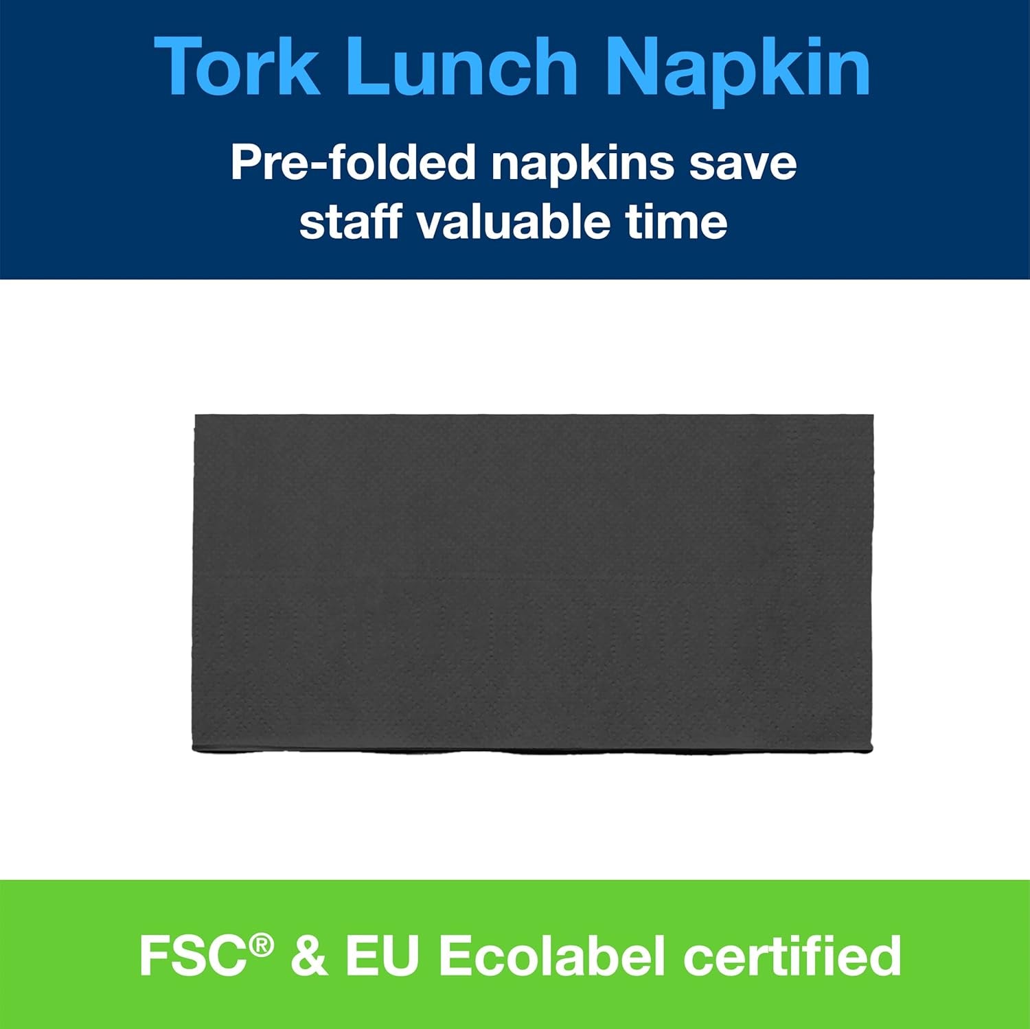 Tork 477851 Șervețele de prânz negre 1/8 pliate / Șervețele de hârtie prepliate din 2 straturi pentru gustări sau mâncăruri mici / Calitate avansată / 10 X 200 (2000) șervețele / 32,6 X 33 Cm (L X l)