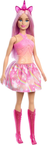 Barbie Einhorn Puppen mit bunten Fantasiehaaren, Outfits mit Farbverlauf und Fantasy-Accessoires rund um das Thema Einhorn, HRR13