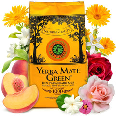 Yerba LAS FLORES 1 kg ● Ceai Yerba Mate cu piersici braziliene ● Iasomie ● Ceai Mate din frunze de mate ● Arome naturale ● Ceai Yebra Mate cu guarana 50 g ● Ceai Yerba Mate cu frunze întregi 1050 g ● Vegan