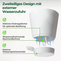 T4U Macetas de Plástico de 14 cm con Sistema de Riego, Juego de 6 Macetas y Platillos con Riego Automático, Macetas Redondas para Plantas de Jardín de Balcón Interior, Suculentas, Cactus, Blanco