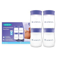 Lansinoh Muttermilchflaschen, 4 X 160 Ml - Zur Sicheren Muttermilch Austellungen - Neues Kompaktes Design Für Verbesserte Stabilität - Mit Stapelbarem Deckel Accesorios Alimentación y Lactancia Bebe Naty Shop