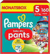 Pañales Pampers Paw Patrol Pants talla 5 (12-17Kg) Baby-Dry, Junior con bolsillo Stop and Protect, CAJA MENSUAL, 160 pañales Naty Shop 5 (160 piezas) Nuevo