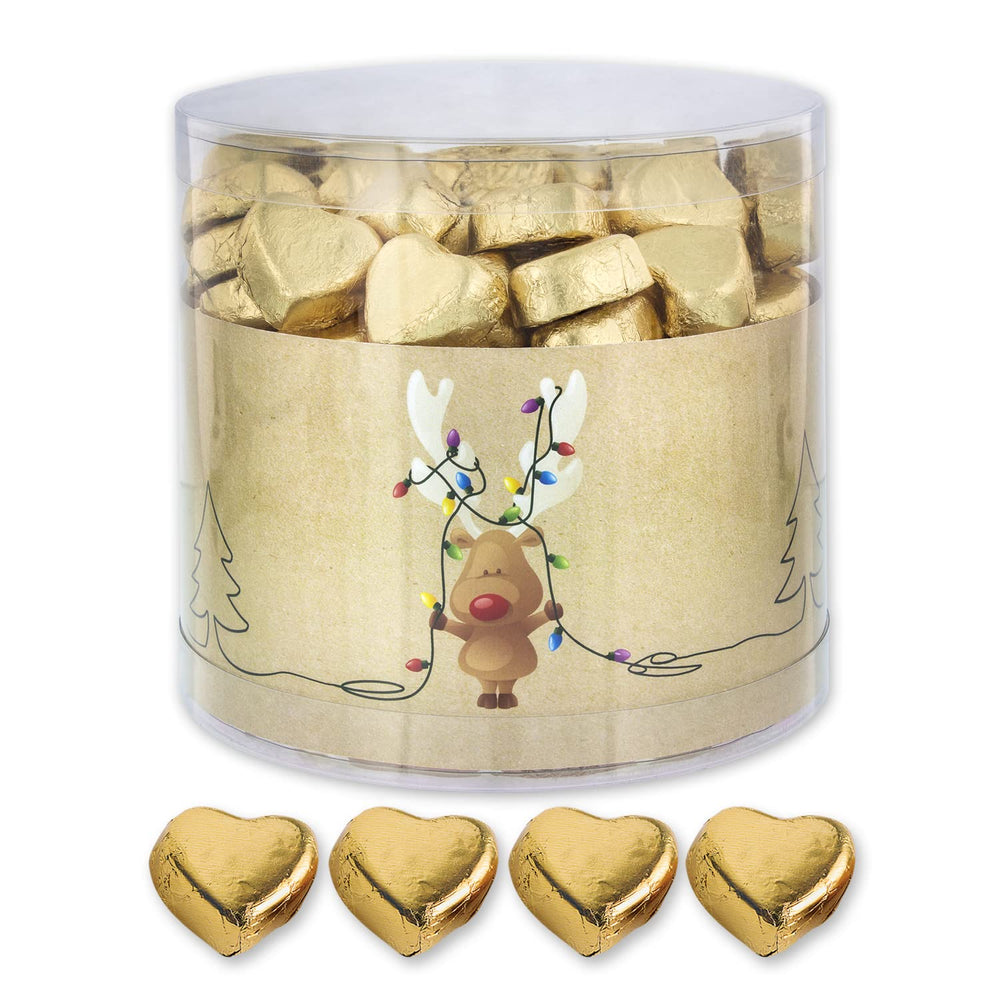 Günthart 150 Piezas Corazones de Chocolate Dorado con Relleno de Turrón, Reno | Rodolfo el Rojo - Crema de Turrón | Corazones de chocolate dorado | Concurso | Corazones de chocolate dorado | Navidad (1,2 kg)
