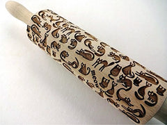 MEOW KATZEN Nudelholz para cerámica y cerámica casera. Prege Teigroller. Regalo para los amantes de los gatos. Gravierte Nudelholz mit Muster von Algis Crafts
