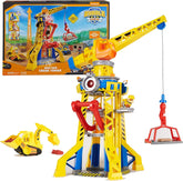 Rubble & Crew - Kran-Spielset Baupfoten Hof 68 cm, mit Rubble-Figur, Planierraupen-Fahrzeug und 340 g Build-it Kinetic Sand, Licht und Sound, ab 3 Jahren