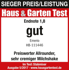 Emerio HB-111446 Batidora de pie, TESTSIEGER Preis/Leistung, Gummierter Rutschfester Griff, Edelstahl, Bpa-Frei, Schwarz, 250W Cocina Naty Shop